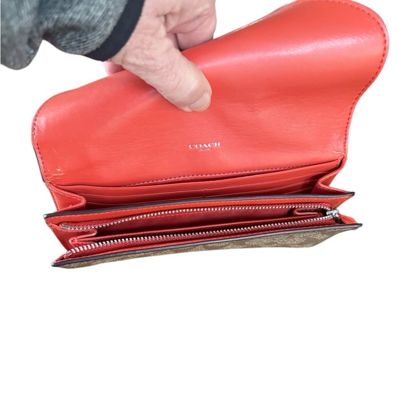 Coach Signature Slim Envelope Wallet khaki signature canvas and orange leather - Picture 4 of 6